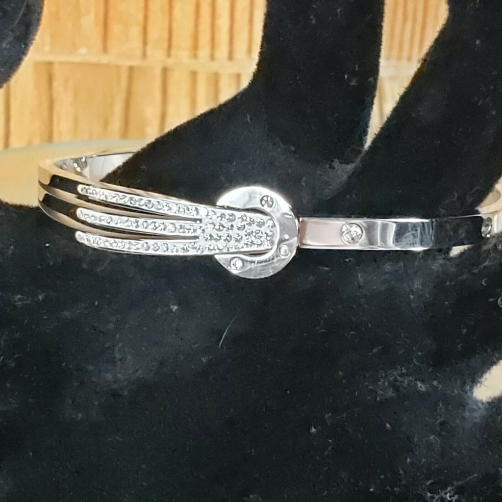 Stainless Steel Silver Color Rhinestones Bracelet Bangle